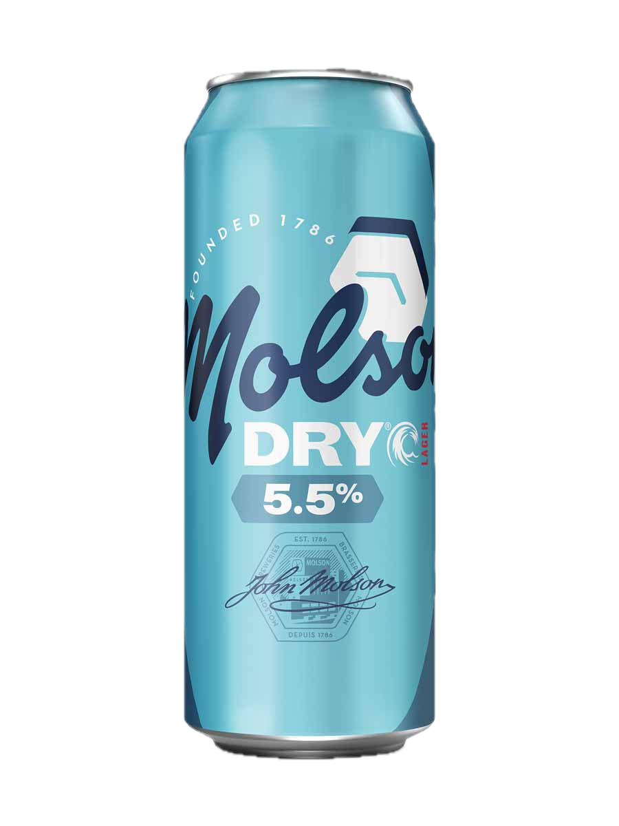 Molson Dry beer can served at Lavigne Tavern.