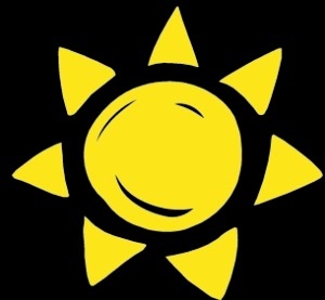 Yellow sun with a smile, logo for Camp Soleil.